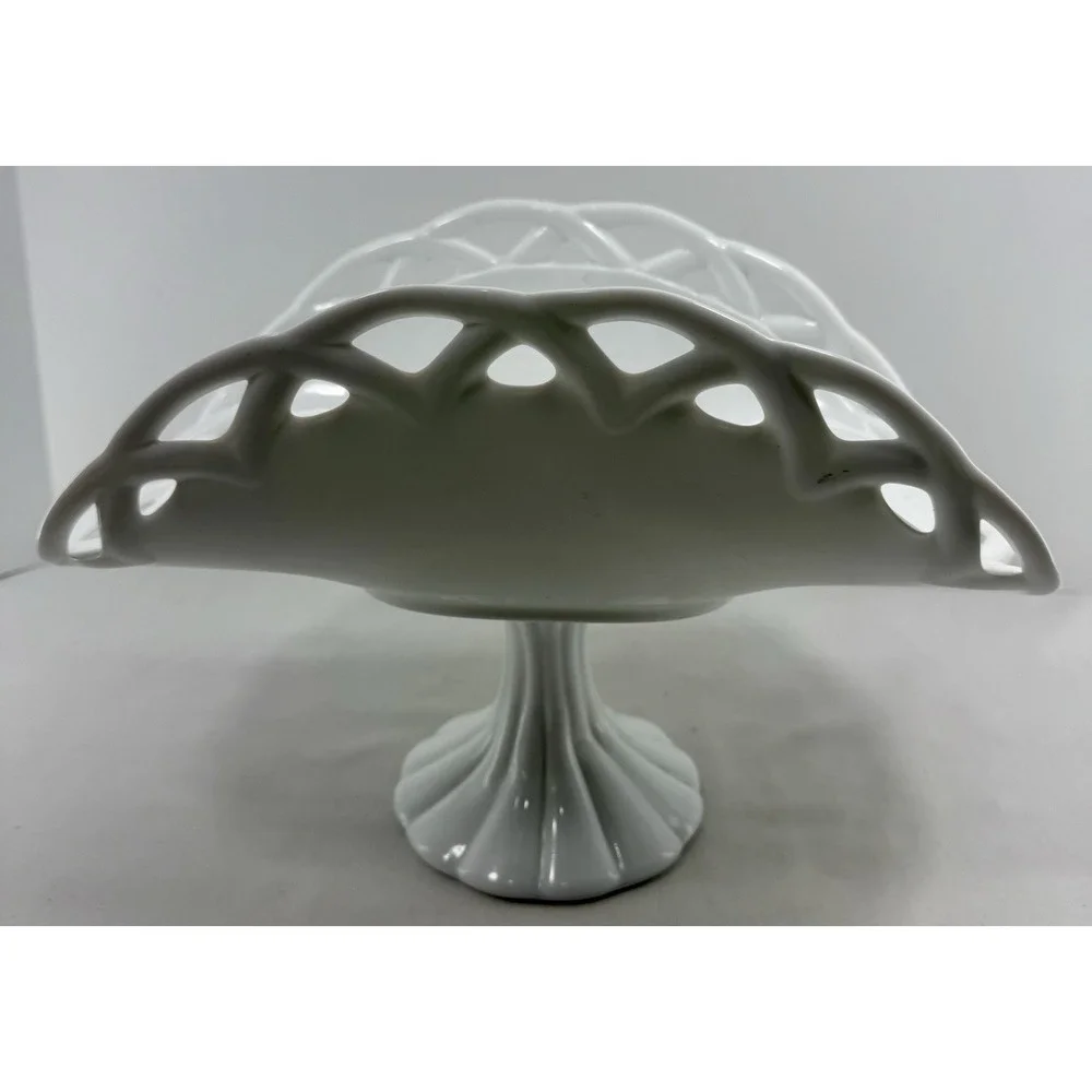 Vintage Colony Milk Glass Open Lace Pedestal Compote Fruit‎ Bowl 13.75
